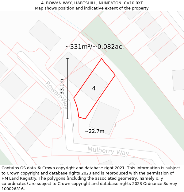 4, ROWAN WAY, HARTSHILL, NUNEATON, CV10 0XE: Plot and title map