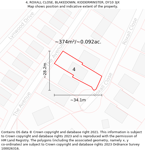 4, ROXALL CLOSE, BLAKEDOWN, KIDDERMINSTER, DY10 3JX: Plot and title map