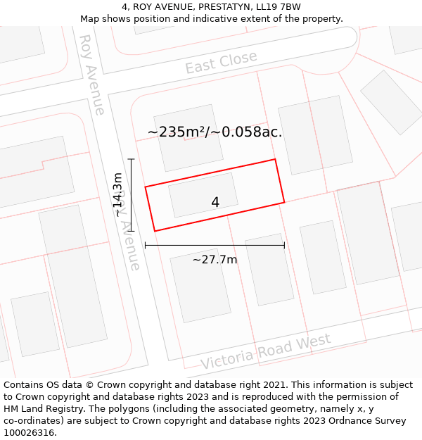 4, ROY AVENUE, PRESTATYN, LL19 7BW: Plot and title map