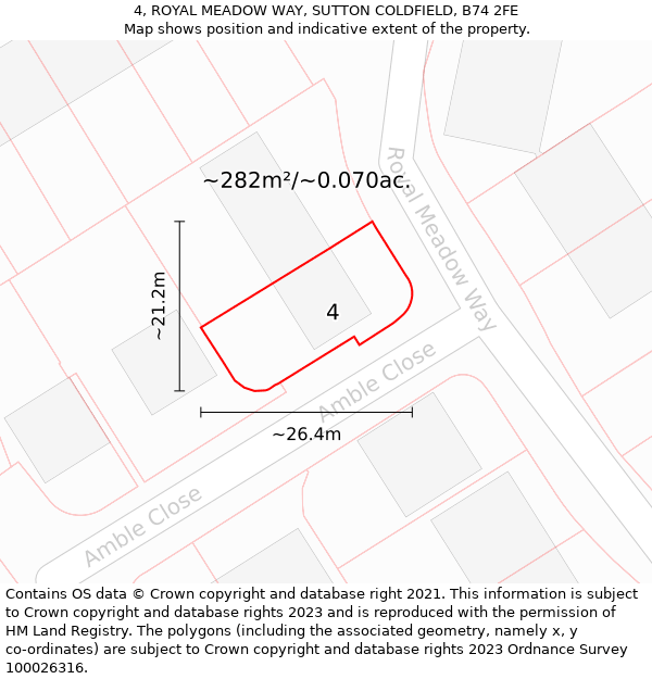 4, ROYAL MEADOW WAY, SUTTON COLDFIELD, B74 2FE: Plot and title map