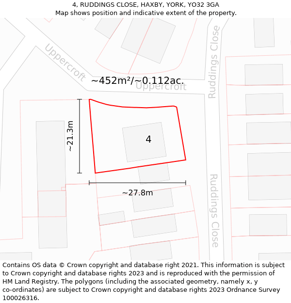 4, RUDDINGS CLOSE, HAXBY, YORK, YO32 3GA: Plot and title map