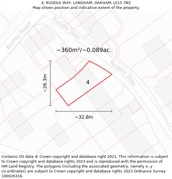 4, RUDDLE WAY, LANGHAM, OAKHAM, LE15 7NZ: Plot and title map