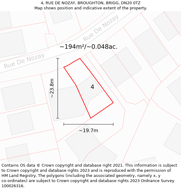 4, RUE DE NOZAY, BROUGHTON, BRIGG, DN20 0TZ: Plot and title map