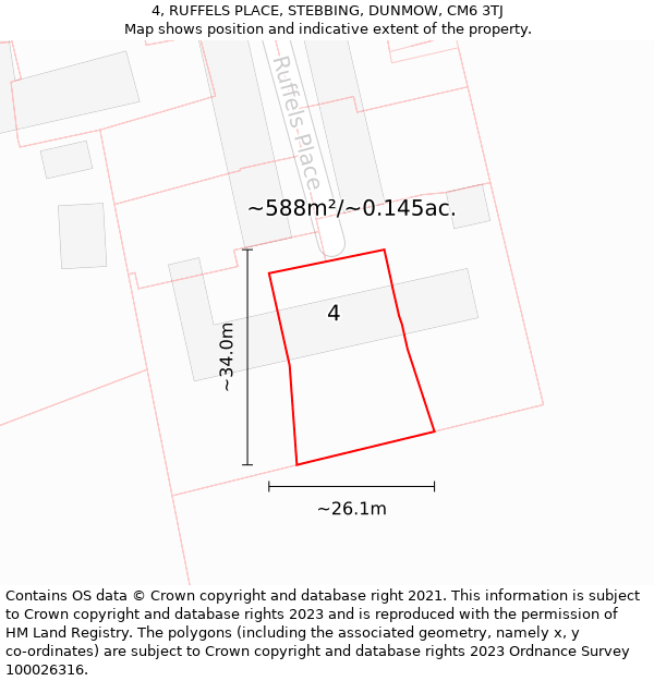 4, RUFFELS PLACE, STEBBING, DUNMOW, CM6 3TJ: Plot and title map