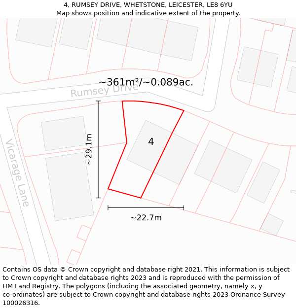 4, RUMSEY DRIVE, WHETSTONE, LEICESTER, LE8 6YU: Plot and title map