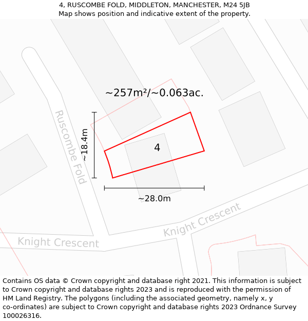 4, RUSCOMBE FOLD, MIDDLETON, MANCHESTER, M24 5JB: Plot and title map