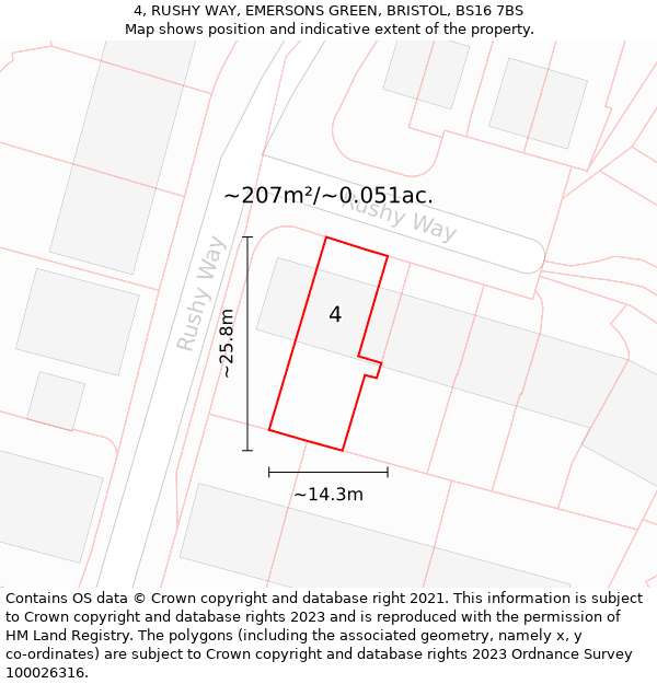 4, RUSHY WAY, EMERSONS GREEN, BRISTOL, BS16 7BS: Plot and title map