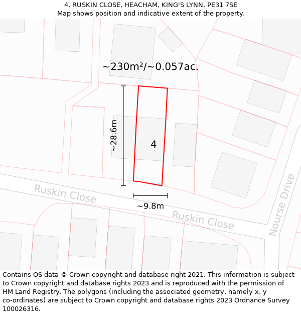 4, RUSKIN CLOSE, HEACHAM, KING'S LYNN, PE31 7SE: Plot and title map