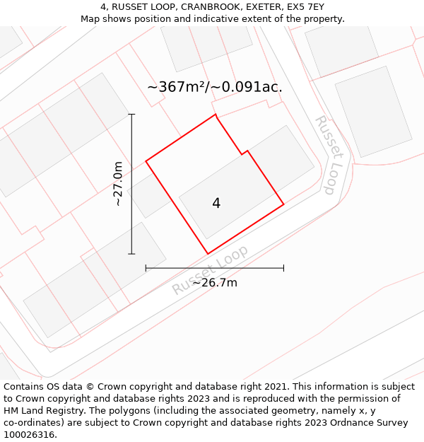 4, RUSSET LOOP, CRANBROOK, EXETER, EX5 7EY: Plot and title map