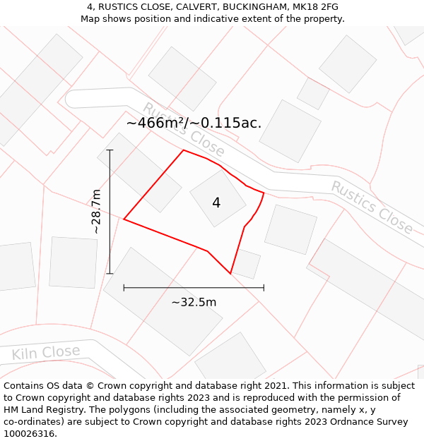 4, RUSTICS CLOSE, CALVERT, BUCKINGHAM, MK18 2FG: Plot and title map