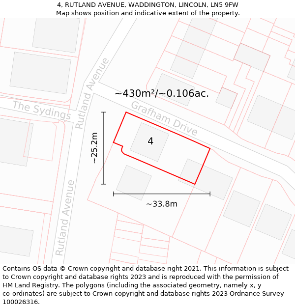 4, RUTLAND AVENUE, WADDINGTON, LINCOLN, LN5 9FW: Plot and title map