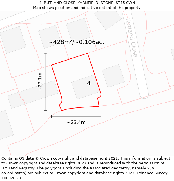 4, RUTLAND CLOSE, YARNFIELD, STONE, ST15 0WN: Plot and title map