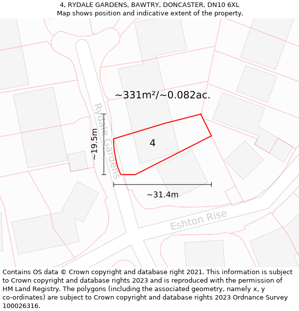 4, RYDALE GARDENS, BAWTRY, DONCASTER, DN10 6XL: Plot and title map