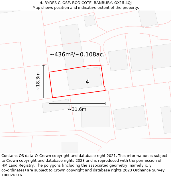 4, RYDES CLOSE, BODICOTE, BANBURY, OX15 4QJ: Plot and title map