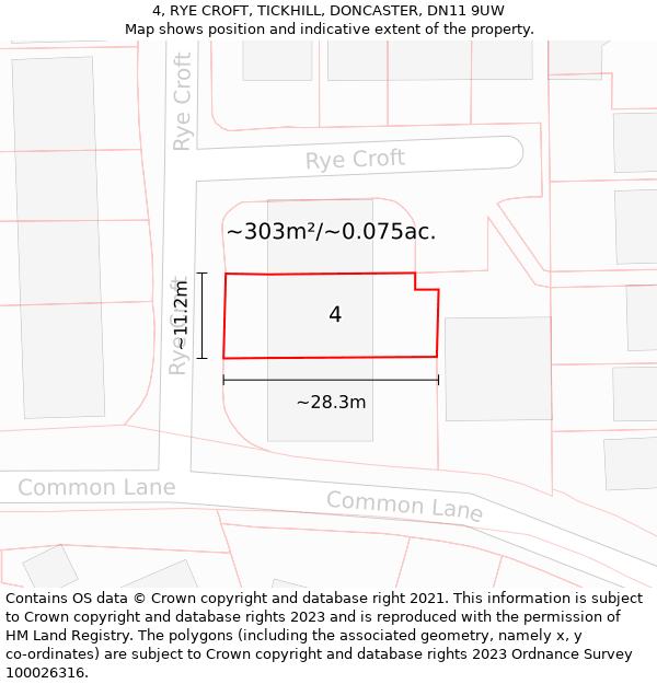 4, RYE CROFT, TICKHILL, DONCASTER, DN11 9UW: Plot and title map