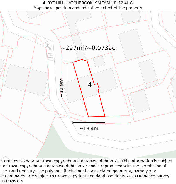 4, RYE HILL, LATCHBROOK, SALTASH, PL12 4UW: Plot and title map