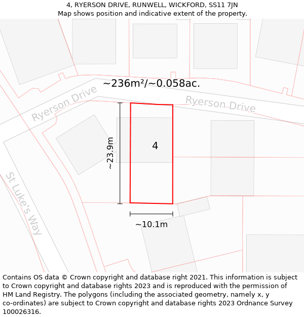 4, RYERSON DRIVE, RUNWELL, WICKFORD, SS11 7JN: Plot and title map