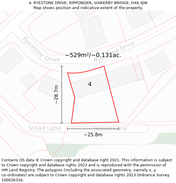 4, RYESTONE DRIVE, RIPPONDEN, SOWERBY BRIDGE, HX6 4JW: Plot and title map