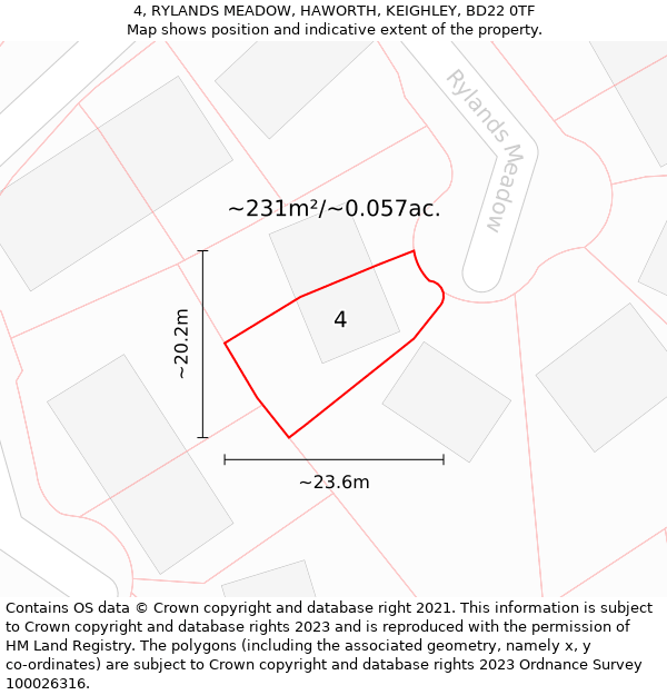 4, RYLANDS MEADOW, HAWORTH, KEIGHLEY, BD22 0TF: Plot and title map