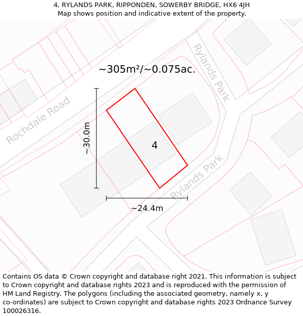 4, RYLANDS PARK, RIPPONDEN, SOWERBY BRIDGE, HX6 4JH: Plot and title map