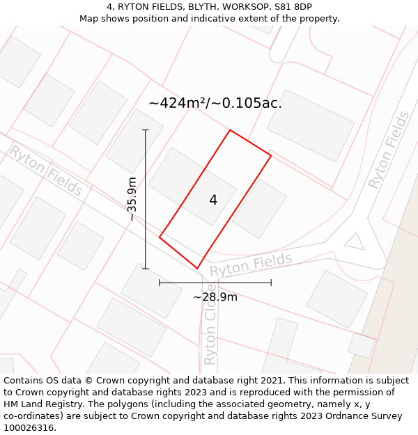 4, RYTON FIELDS, BLYTH, WORKSOP, S81 8DP: Plot and title map