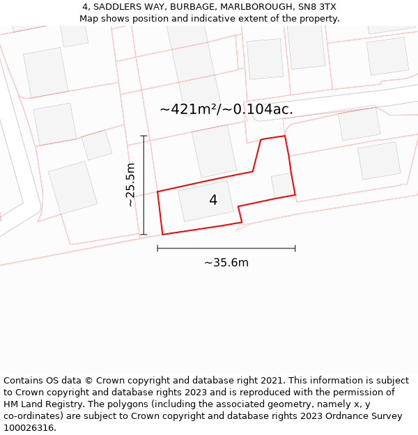 4, SADDLERS WAY, BURBAGE, MARLBOROUGH, SN8 3TX: Plot and title map