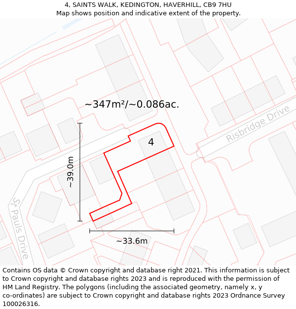 4, SAINTS WALK, KEDINGTON, HAVERHILL, CB9 7HU: Plot and title map