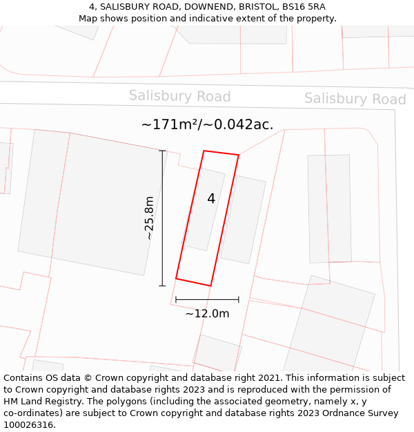 4, SALISBURY ROAD, DOWNEND, BRISTOL, BS16 5RA: Plot and title map