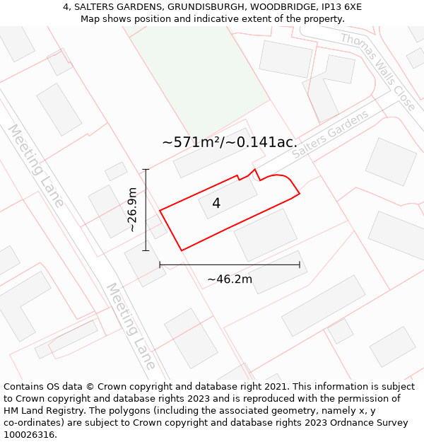 4, SALTERS GARDENS, GRUNDISBURGH, WOODBRIDGE, IP13 6XE: Plot and title map