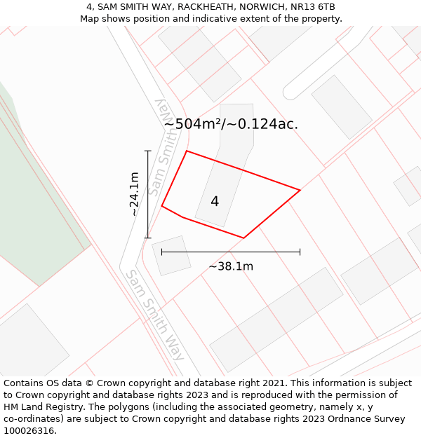 4, SAM SMITH WAY, RACKHEATH, NORWICH, NR13 6TB: Plot and title map