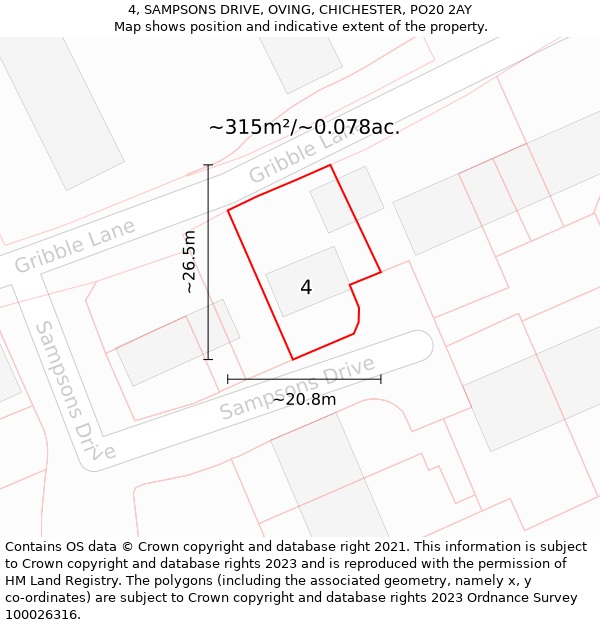 4, SAMPSONS DRIVE, OVING, CHICHESTER, PO20 2AY: Plot and title map