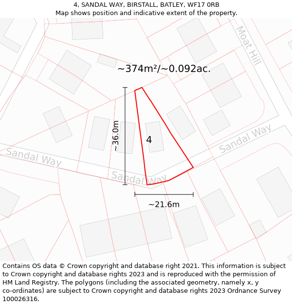 4, SANDAL WAY, BIRSTALL, BATLEY, WF17 0RB: Plot and title map