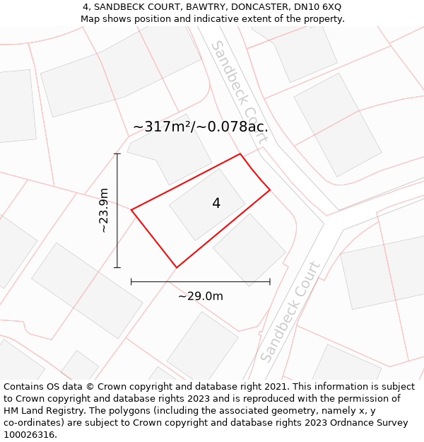 4, SANDBECK COURT, BAWTRY, DONCASTER, DN10 6XQ: Plot and title map