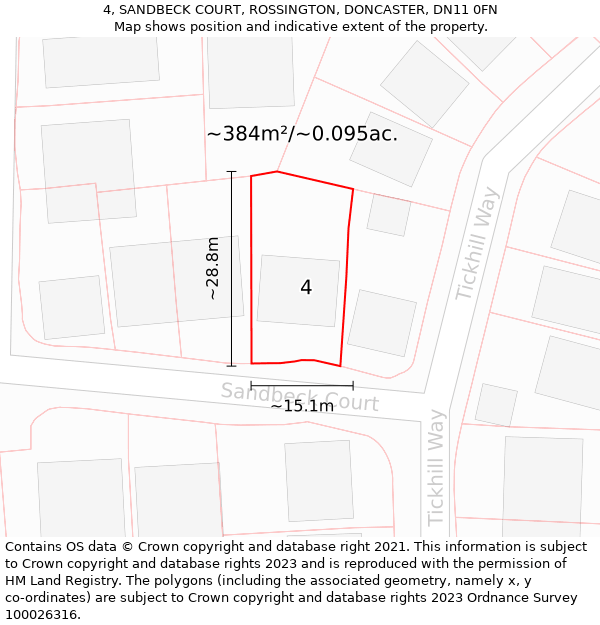 4, SANDBECK COURT, ROSSINGTON, DONCASTER, DN11 0FN: Plot and title map