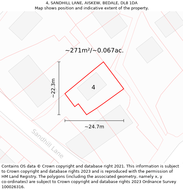 4, SANDHILL LANE, AISKEW, BEDALE, DL8 1DA: Plot and title map