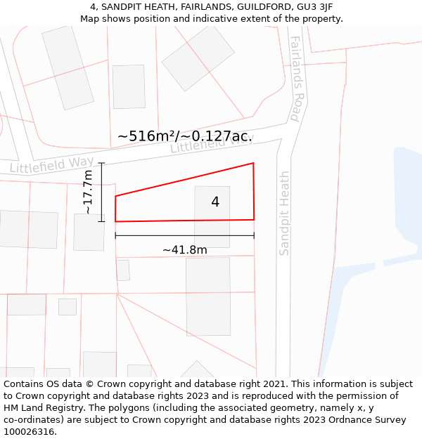 4, SANDPIT HEATH, FAIRLANDS, GUILDFORD, GU3 3JF: Plot and title map