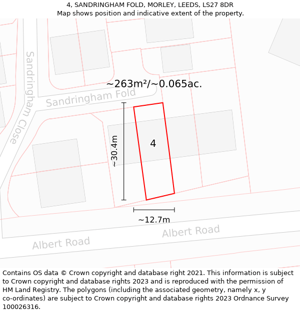 4, SANDRINGHAM FOLD, MORLEY, LEEDS, LS27 8DR: Plot and title map