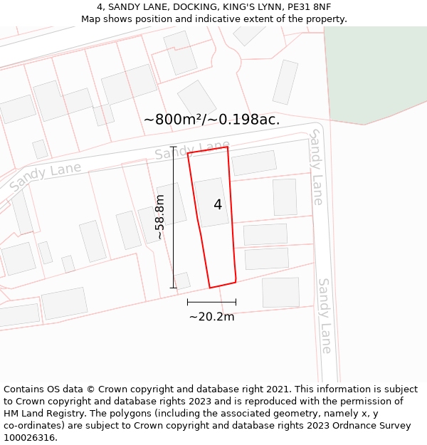 4, SANDY LANE, DOCKING, KING'S LYNN, PE31 8NF: Plot and title map