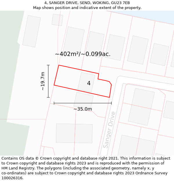 4, SANGER DRIVE, SEND, WOKING, GU23 7EB: Plot and title map