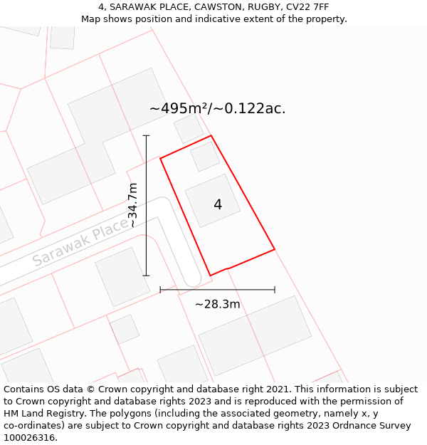 4, SARAWAK PLACE, CAWSTON, RUGBY, CV22 7FF: Plot and title map