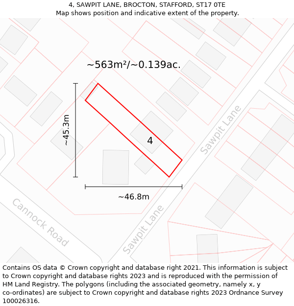 4, SAWPIT LANE, BROCTON, STAFFORD, ST17 0TE: Plot and title map