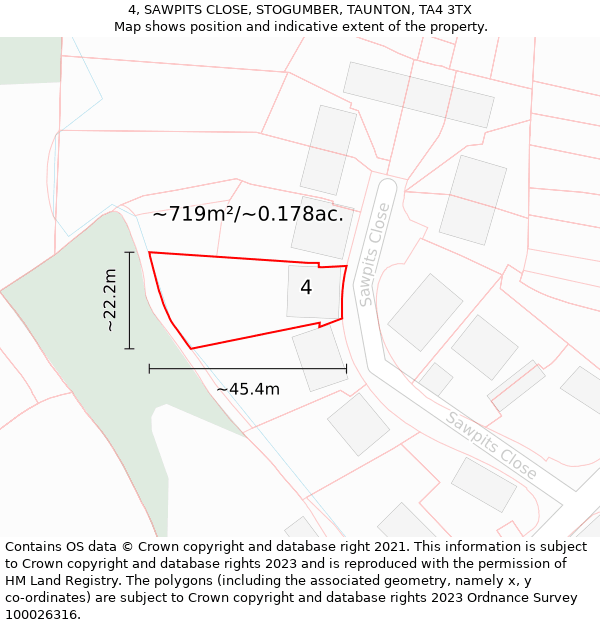 4, SAWPITS CLOSE, STOGUMBER, TAUNTON, TA4 3TX: Plot and title map