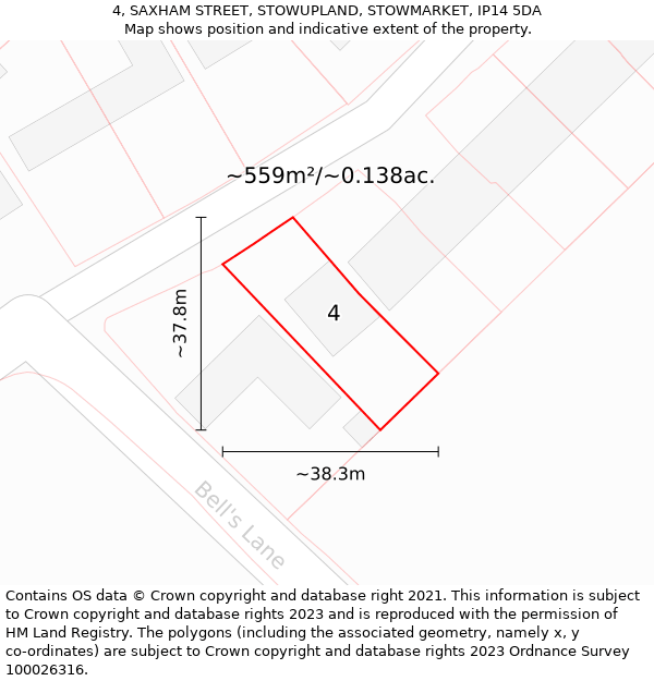 4, SAXHAM STREET, STOWUPLAND, STOWMARKET, IP14 5DA: Plot and title map