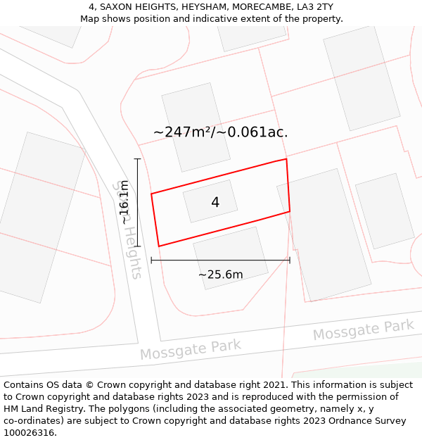 4, SAXON HEIGHTS, HEYSHAM, MORECAMBE, LA3 2TY: Plot and title map