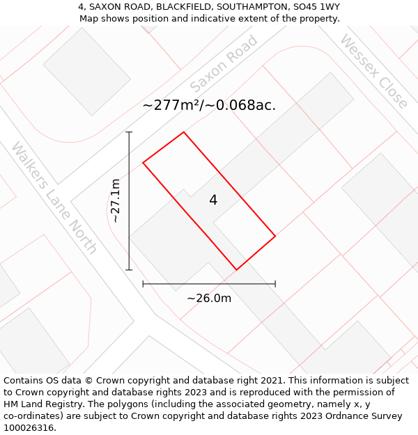 4, SAXON ROAD, BLACKFIELD, SOUTHAMPTON, SO45 1WY: Plot and title map