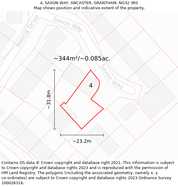 4, SAXON WAY, ANCASTER, GRANTHAM, NG32 3RS: Plot and title map