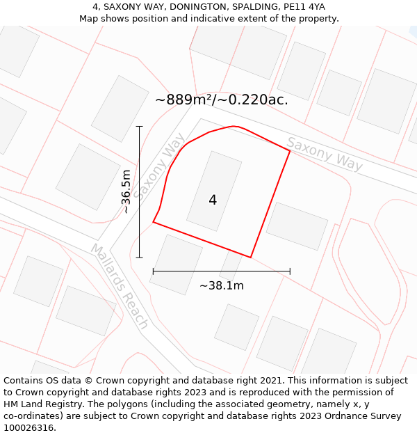 4, SAXONY WAY, DONINGTON, SPALDING, PE11 4YA: Plot and title map