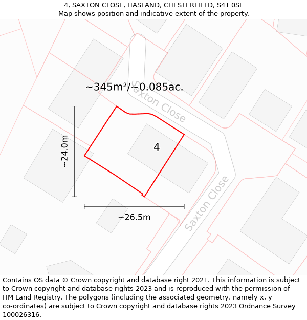 4, SAXTON CLOSE, HASLAND, CHESTERFIELD, S41 0SL: Plot and title map