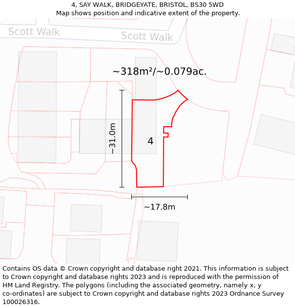 4, SAY WALK, BRIDGEYATE, BRISTOL, BS30 5WD: Plot and title map