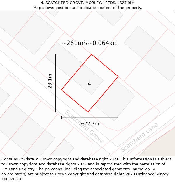 4, SCATCHERD GROVE, MORLEY, LEEDS, LS27 9LY: Plot and title map